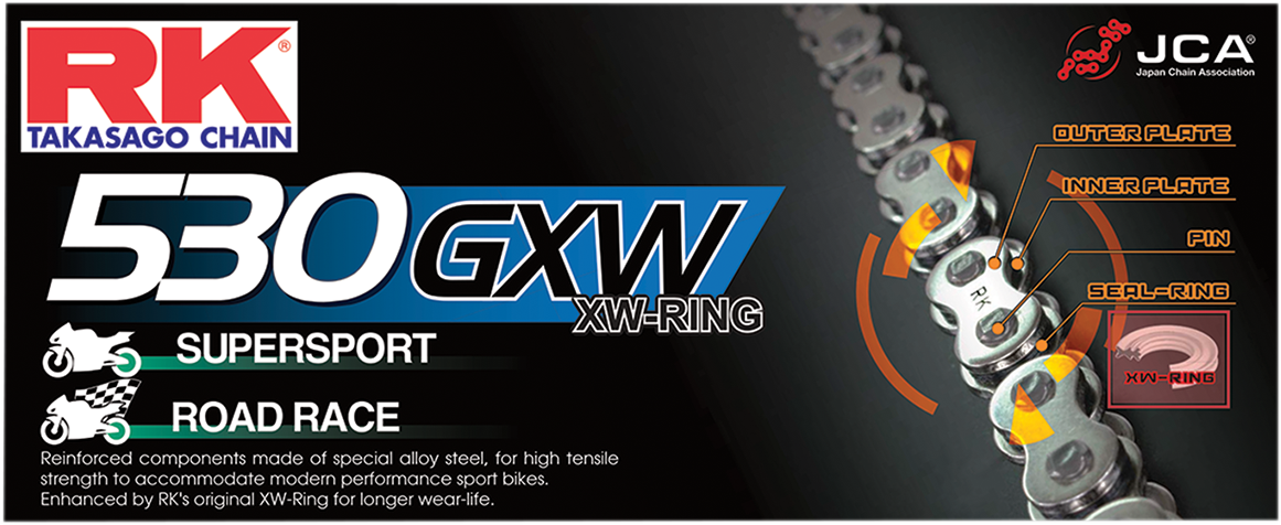 RK Racing Chain GB530GXW 140 140-Links Gold XW-Ring Chain with Connecting Link