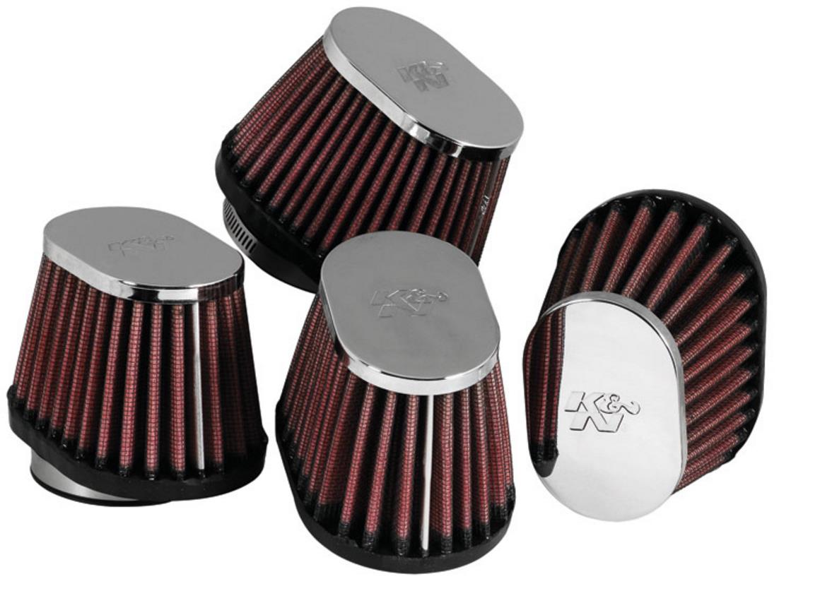 K&N Engineering RC-1824 Clamp-On Custom Oval Tapered Air Filter - Chrome End Cap